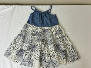 Oshkosh B’Gosh Denim Size 5/5A BlueWhite Quilted Floral Maxi Dress Linen Tiered